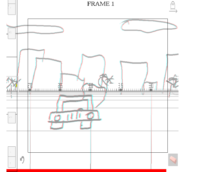 an image of the sketch surface on the tablet, and a red bar along the bottom indicating where the director is looking