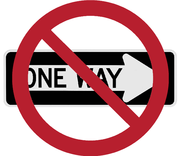 image of a one-way sign and a do-not symbol over it