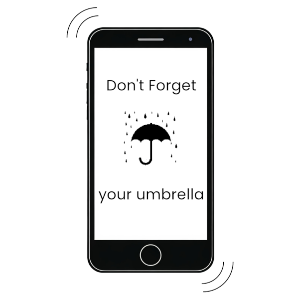 image of a cell phone with the message saying 'Don't forget your umbrella!